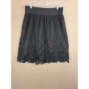 Vintage J Lee Black Floral Lace Smocked Mini Skirt XL Boho Scalloped Hem RN90353